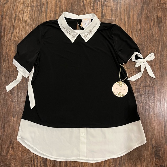 Beautiful blouse with gem detail on collar. Sheer with rayon material. - Picture 1 of 5